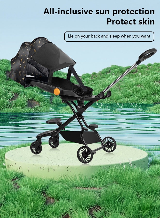 Baby Stroller Lightweight Stroller Lightweight Foldable Two-Way Lying Stroller With Footrest Baby Travel Stroller Black