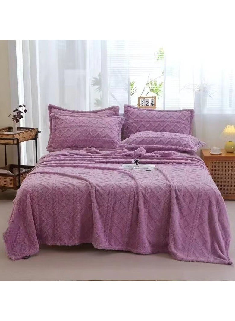 COMFY SOFT & FLUFFY 3PC BLANKET SET KINGSIZE- 1 BLANKET & 2 PC PILLOW COVER SET PURPLE