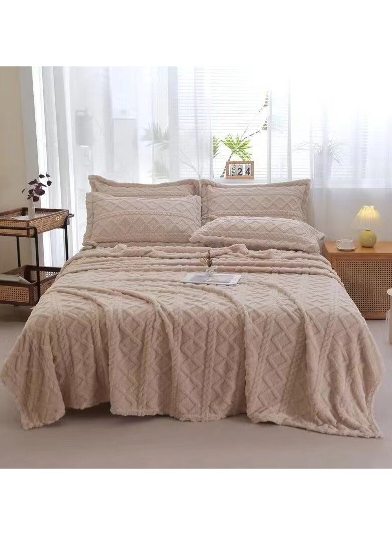 COMFY SOFT & FLUFFY 3PC BLANKET SET KINGSIZE- 1 BLANKET & 2 PC PILLOW COVER SET BEIGE