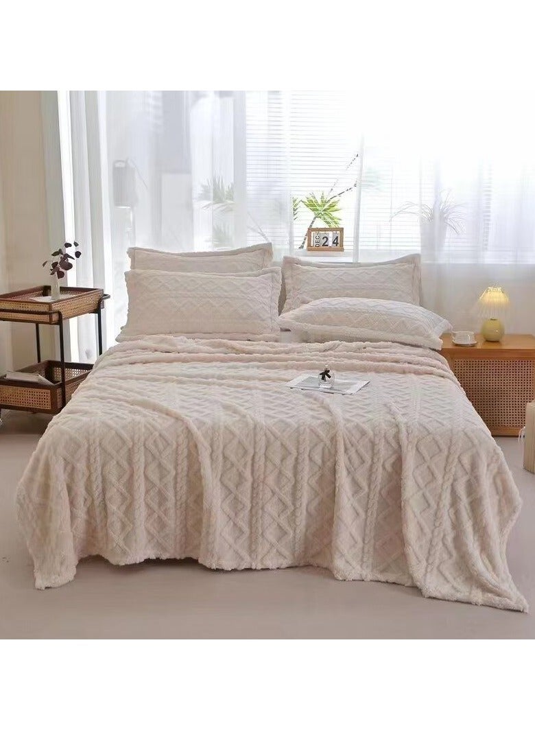 COMFY SOFT & FLUFFY 3PC BLANKET SET KINGSIZE- 1 BLANKET & 2 PC PILLOW COVER SET CREAM