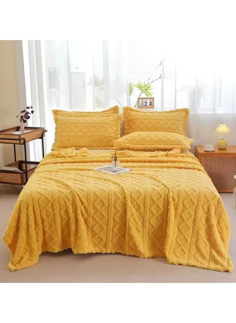 COMFY SOFT & FLUFFY 3PC BLANKET SET KINGSIZE- 1 BLANKET & 2 PC PILLOW COVER SET YELLOW