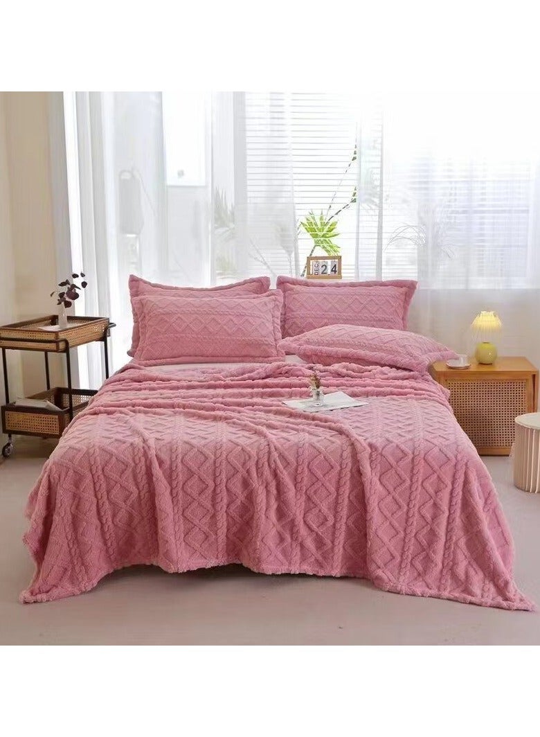 COMFY SOFT & FLUFFY 3PC BLANKET SET KINGSIZE- 1 BLANKET & 2 PC PILLOW COVER SET PINK