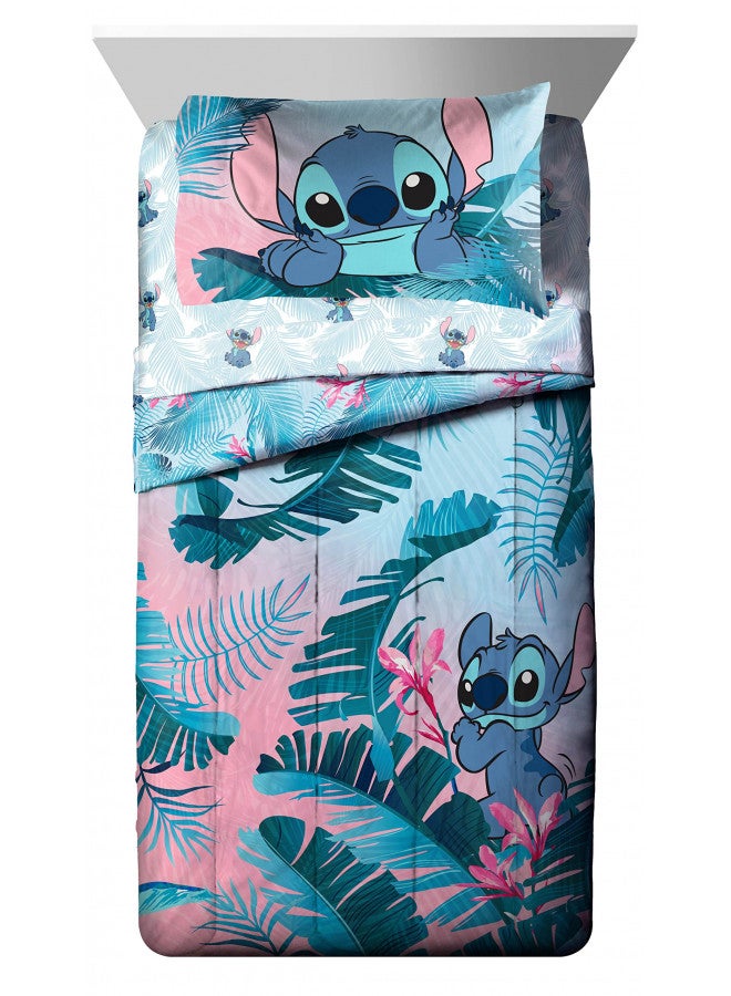 Jay Franco Disney Lilo & Stitch Floral Fun 7 Piece Full Bed Set - Includes Reversible Comforter & Sheet Set Bedding - Super Soft Fade Resistant Microfiber - (Official Disney Product)