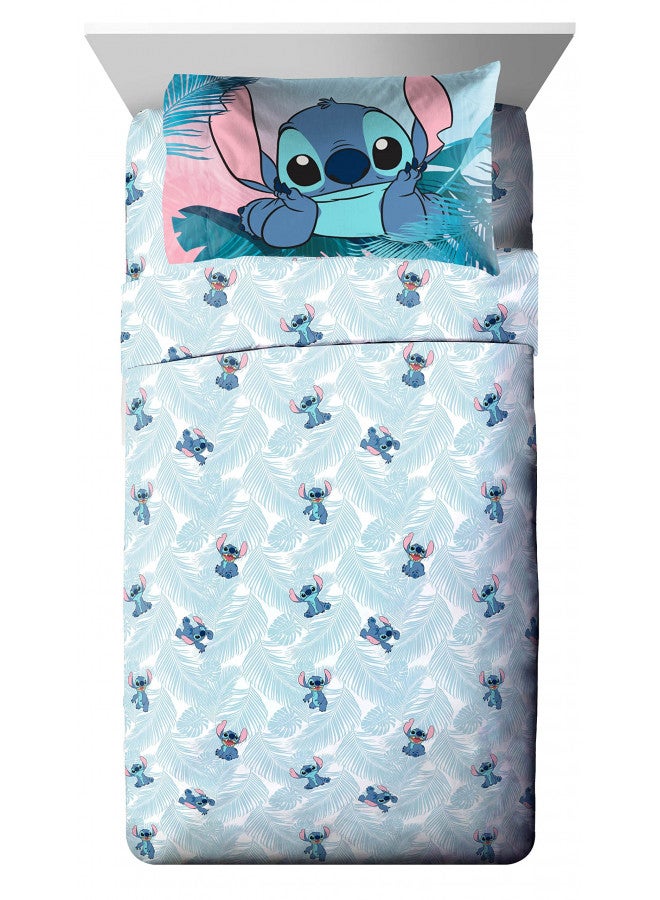 Jay Franco Disney Lilo & Stitch Floral Fun 7 Piece Full Bed Set - Includes Reversible Comforter & Sheet Set Bedding - Super Soft Fade Resistant Microfiber - (Official Disney Product)