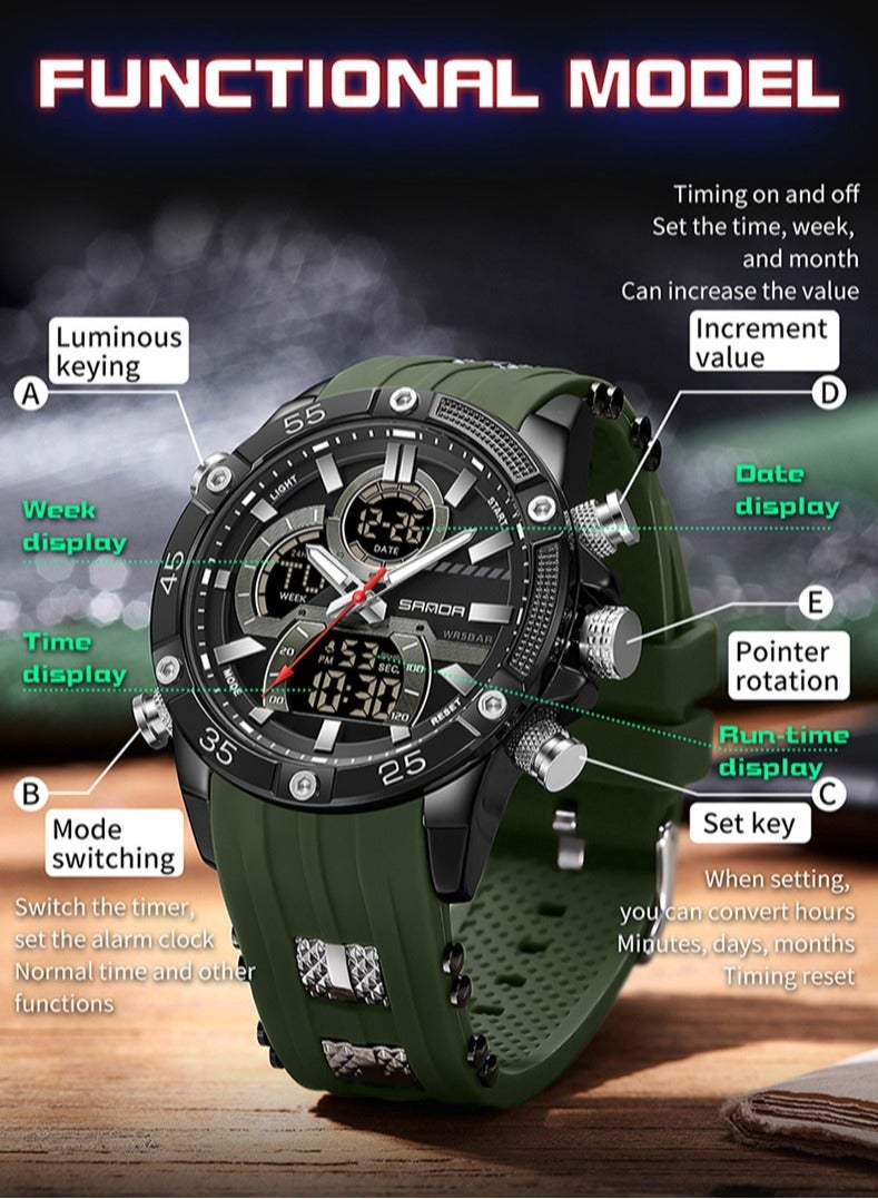 Men's Stylish Dual Movement Waterproof Sports Watch