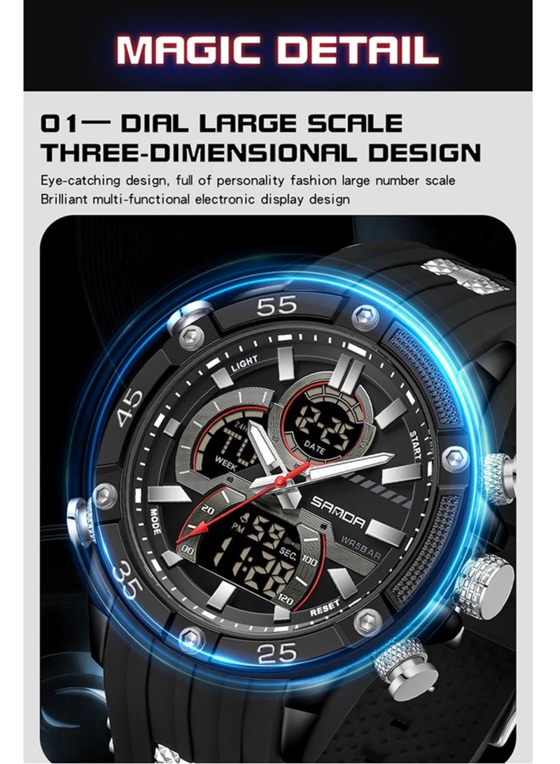 Men's Stylish Dual Movement Waterproof Sports Watch