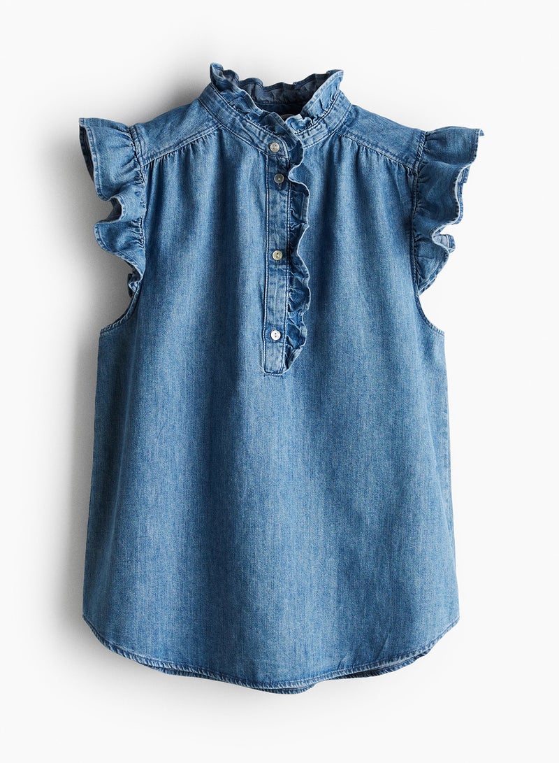 Flutter-Sleeved Denim Blouse