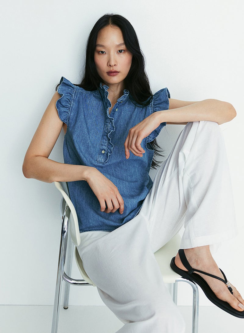 Flutter-Sleeved Denim Blouse