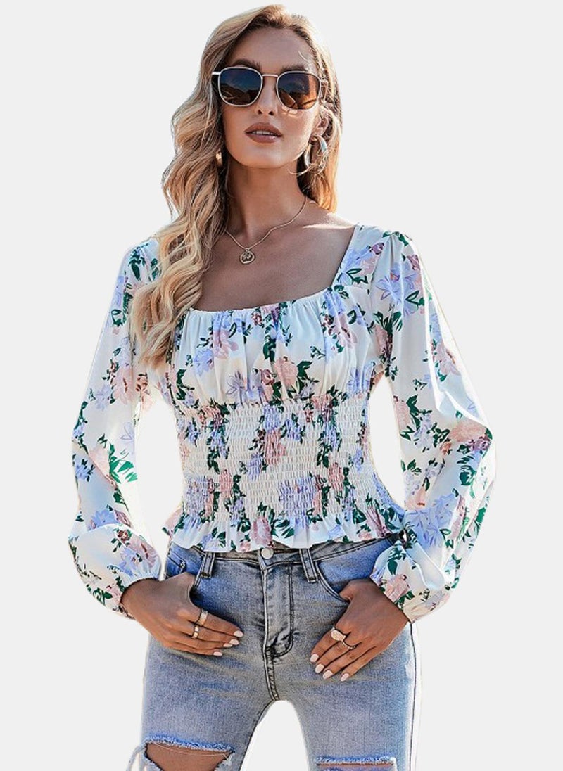 White Printed Top