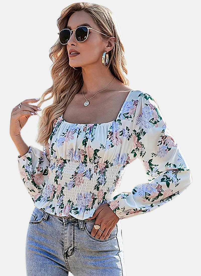 White Printed Top