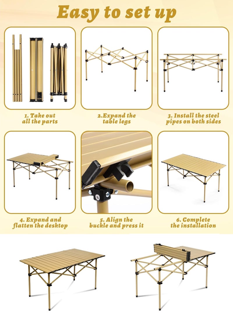 Portable Folding Camping Table with Rollable Aluminum Top Lightweight  Compact for Easy Carry Durable Waterproof Design Stable Steel Frame Perfect for Outdoor Adventures Picnics Beach BBQ Hiking Fishing and Travel  90cm x 55cm