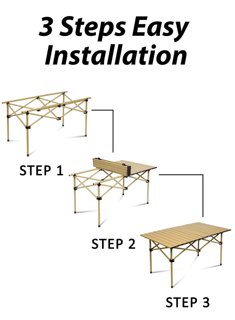 Portable Folding Camping Table with Rollable Aluminum Top Lightweight  Compact for Easy Carry Durable Waterproof Design Stable Steel Frame Perfect for Outdoor Adventures Picnics Beach BBQ Hiking Fishing and Travel  90cm x 55cm