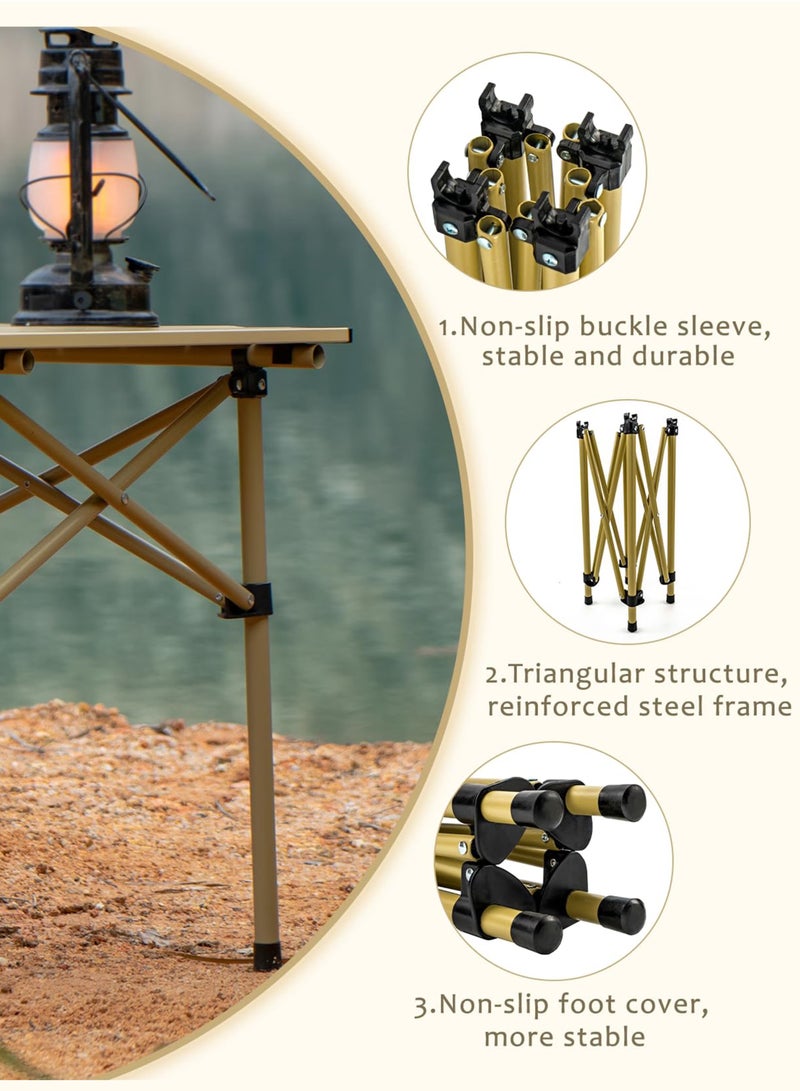 Portable Folding Camping Table with Rollable Aluminum Top Lightweight  Compact for Easy Carry Durable Waterproof Design Stable Steel Frame Perfect for Outdoor Adventures Picnics Beach BBQ Hiking Fishing and Travel  90cm x 55cm