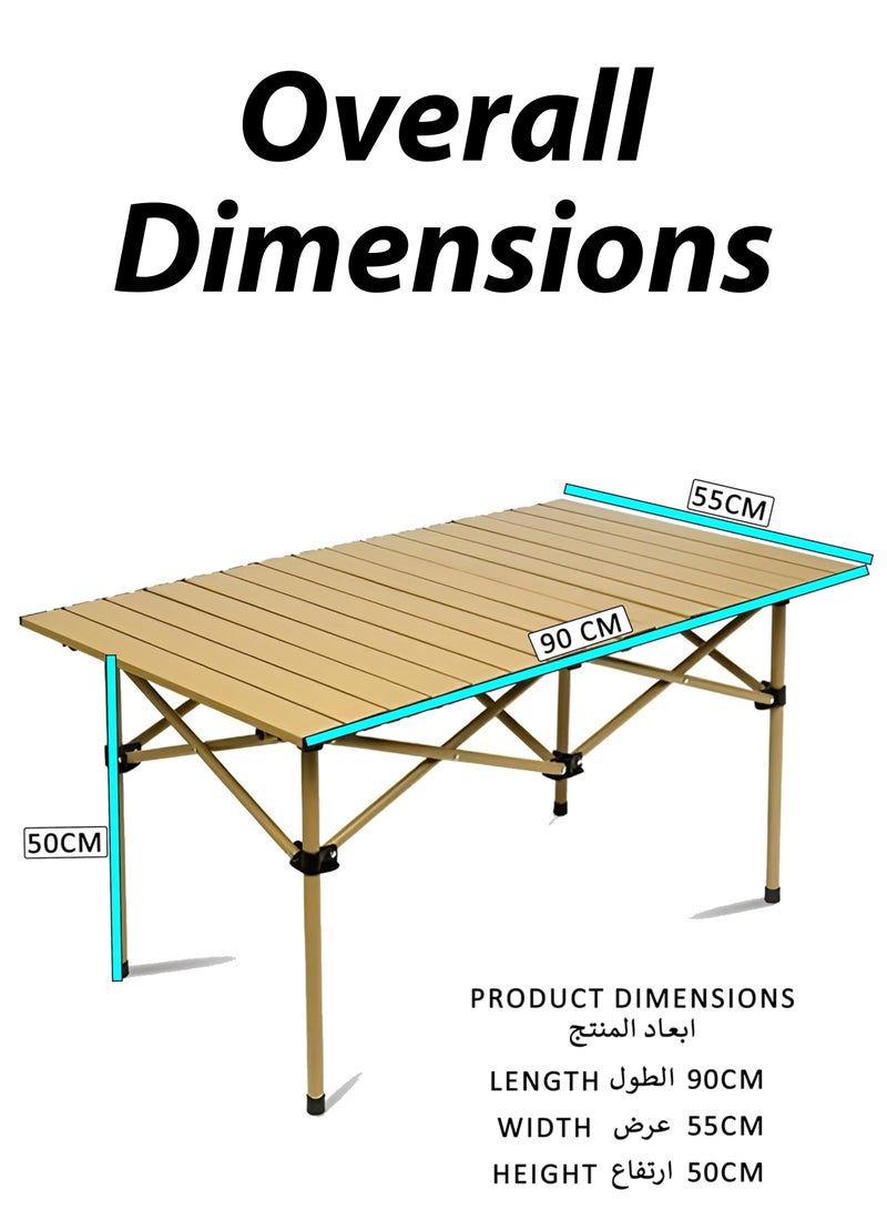 Portable Folding Camping Table with Rollable Aluminum Top Lightweight  Compact for Easy Carry Durable Waterproof Design Stable Steel Frame Perfect for Outdoor Adventures Picnics Beach BBQ Hiking Fishing and Travel  90cm x 55cm
