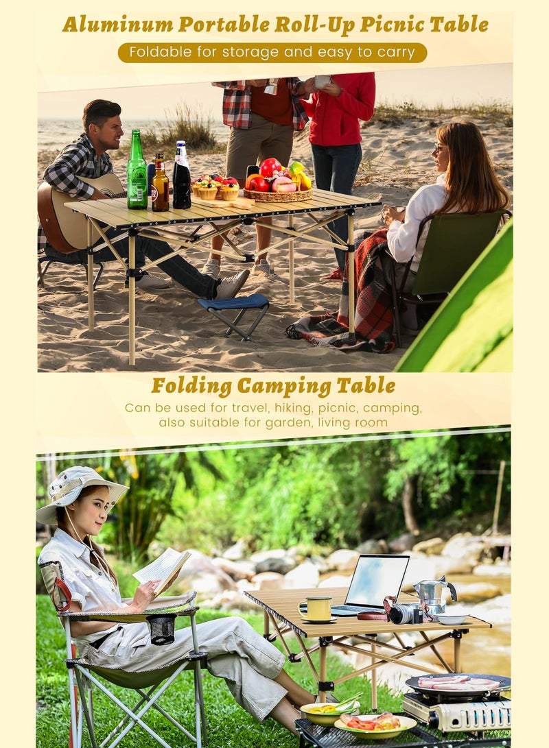 Portable Folding Camping Table with Rollable Aluminum Top Lightweight  Compact for Easy Carry Durable Waterproof Design Stable Steel Frame Perfect for Outdoor Adventures Picnics Beach BBQ Hiking Fishing and Travel  90cm x 55cm