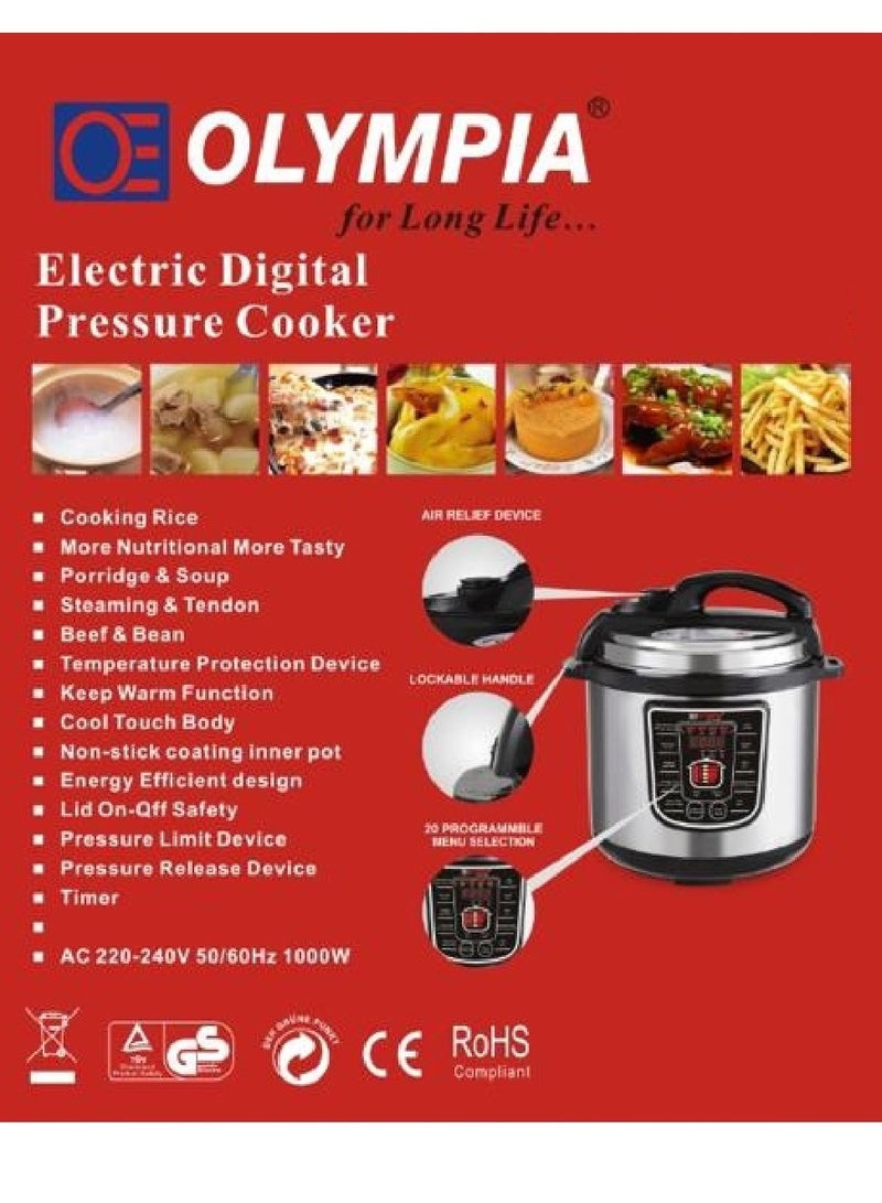 Olympia 10 In 1 Electric Digital Pressure Cooker 6 L Capacity 1000W
