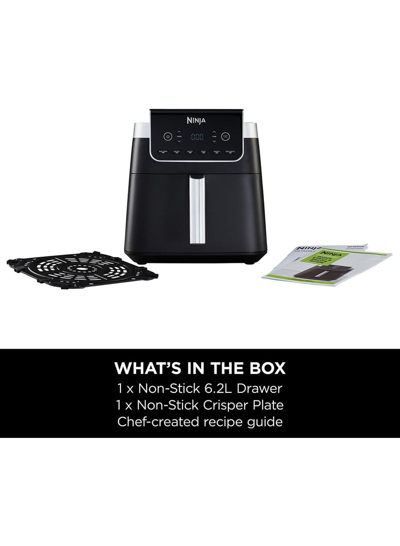 Air Fryer Max Pro, 6.2L, Uses No Oil, Large Square Single Drawer, Roast, Bake, Air Fry, Family Size, Digital, Cook From Frozen, Non-Stick, Dishwasher Safe Basket & Crisper Plate 5.5 L 2000 W AF180ME Black