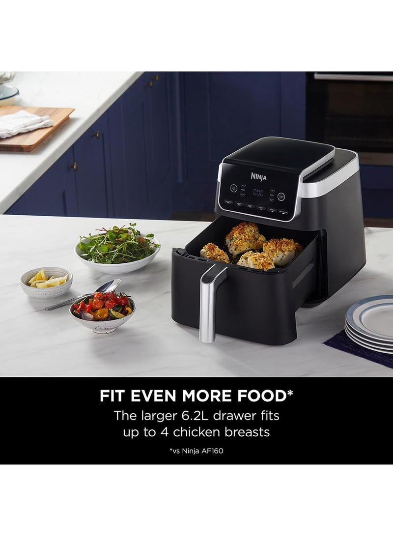 Air Fryer Max Pro, 6.2L, Uses No Oil, Large Square Single Drawer, Roast, Bake, Air Fry, Family Size, Digital, Cook From Frozen, Non-Stick, Dishwasher Safe Basket & Crisper Plate 5.5 L 2000 W AF180ME Black