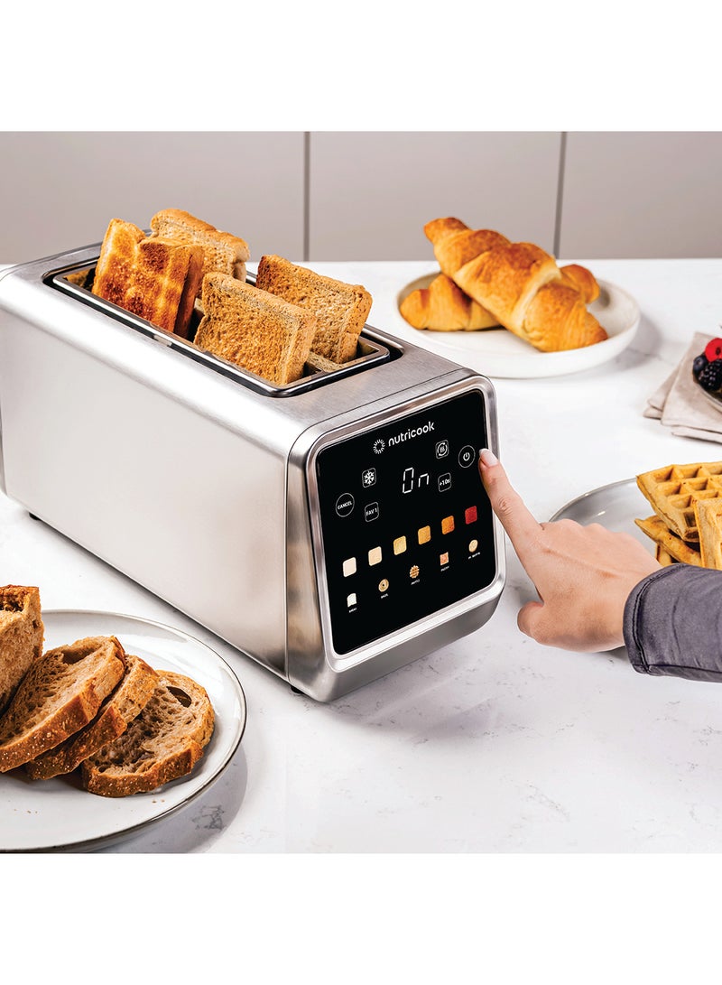 Toasti Digital Toaster - 4-Slice with Intuitive Touch-screen Display, 6 Shade Settings, 5 Bread Options, Favorite Button, Warming Rack, Crumb Tray,  Reheat | Defrost, 2 Years Warranty 1450 W Toasti Silver