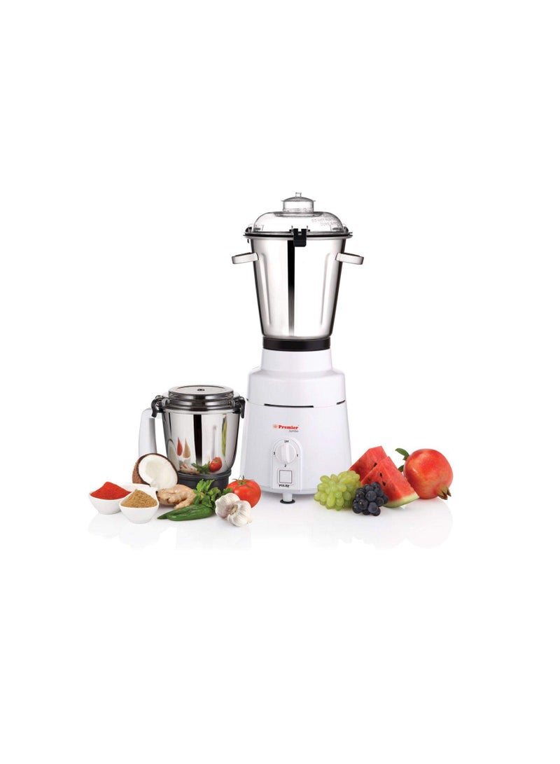 PREMIER JUMBO MIXER GRINDER KM-530 WITH 2 STAINLESS STEEL JAR 230V 1200W CODE - 021061 2 Year for mixer grinder, 5 years on Motor, Quick Grinding, ISI certified, WHITE, REGULAR