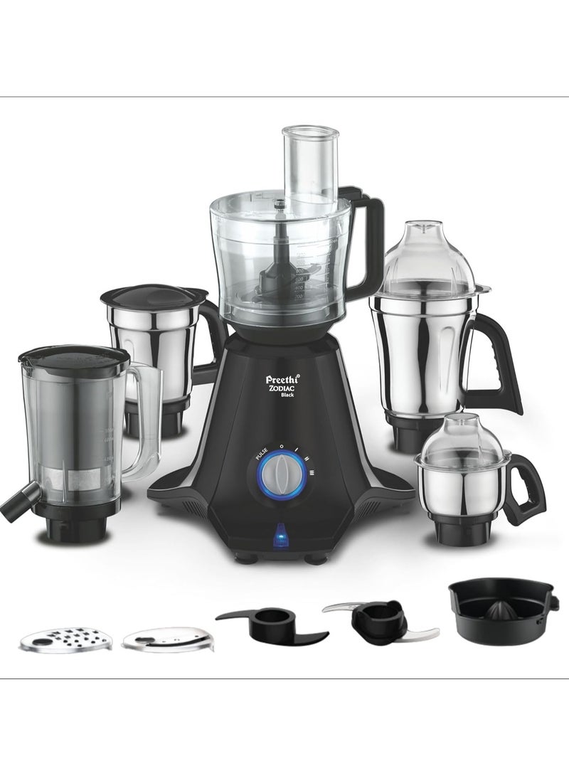 Preethi Zodiac Black Mixer Grinder for Kitchen, 5 Jars 750 Watt Mixie with Chutney Jar, Dry Grinding, Batter Grinding, Juicer & Masterchef Jar for chopping/grating (MG-261)