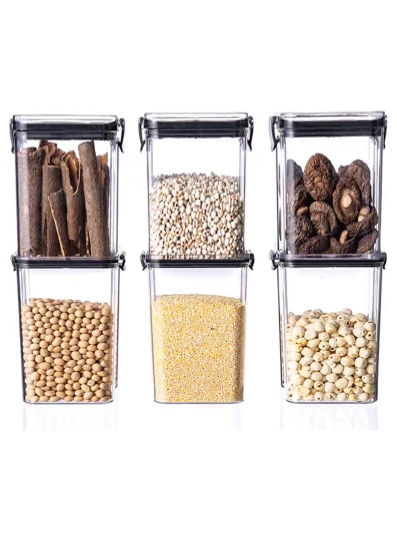 Airtight Food Storage Container with Lock Lids,Cereal & Dry Storage Jars,Kitchen and Pantry Organization Canisters for Cereal,Coffee,Rice,Flour and Sugar (950ml/Set of 6)