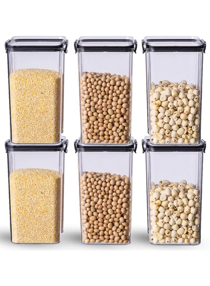 Airtight Food Storage Container with Lock Lids,Cereal & Dry Storage Jars,Kitchen and Pantry Organization Canisters for Cereal,Coffee,Rice,Flour and Sugar (1800ml/Set of 6)
