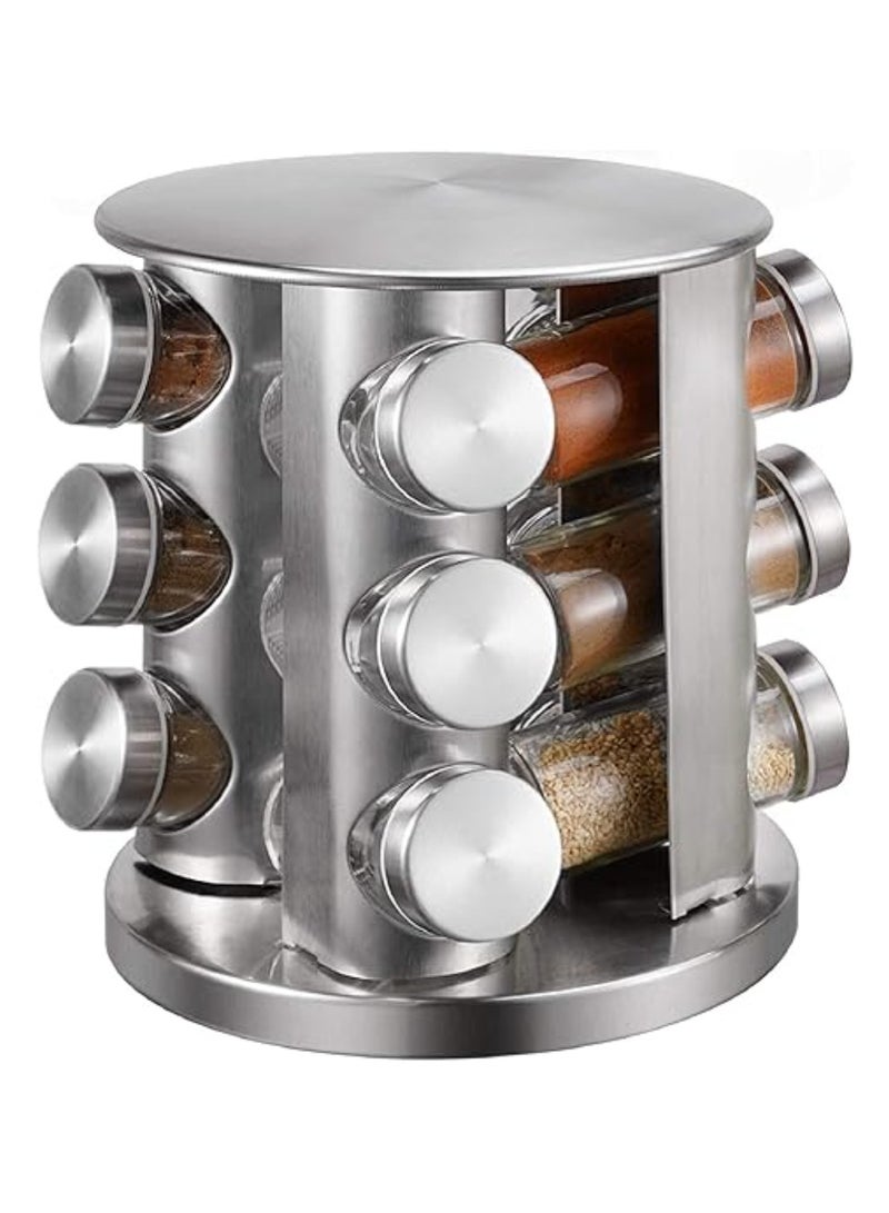 Stainless Steel Rotating Spice Rack With 16 Jars