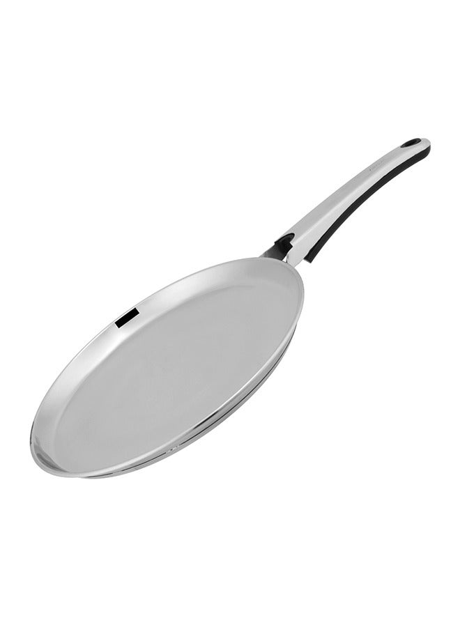 SONEX Stainless Steel Flat Griddle Pan with Stay Cool Handle – 26 cm, Triply Sandwich Bottom, Perfect for Dosa, Crepes & Pancakes,  Durable Low-Edge Design, Even Heat Distribution, Frying Pan, Tawa