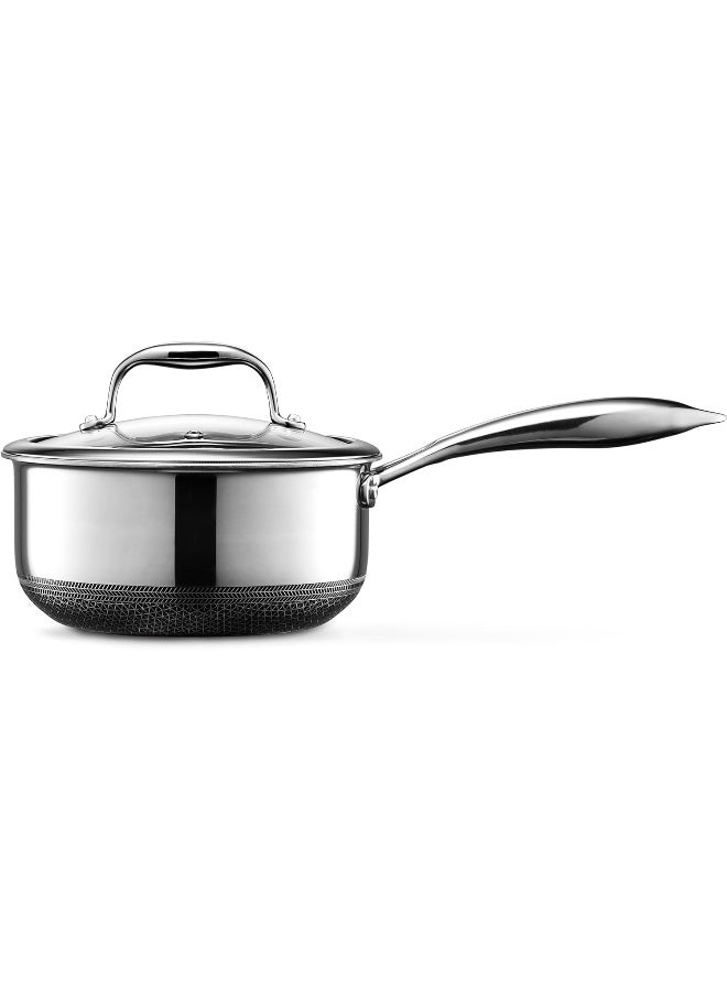 Hexclad  Hybrid Nonstick 3-Quart Saucepan With Tempered Glass Lid, Stay-Cool Handle, Dishwasher Safe, Induction Ready, Compatible With All Cooktops