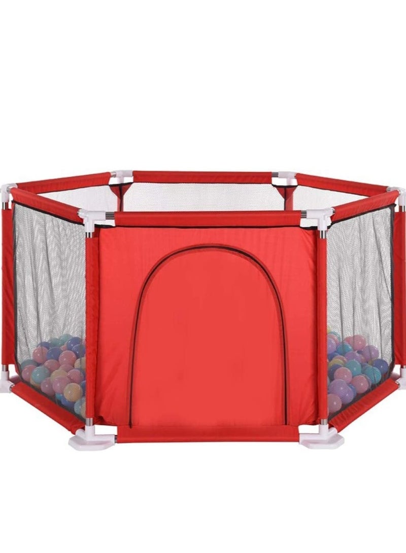 Foldable Baby Kids Playpen Activity Center Room Fitted Floor Baby Kids Safety Protection Care Playpen Tent Crawling Game Folding Fence Toys Red