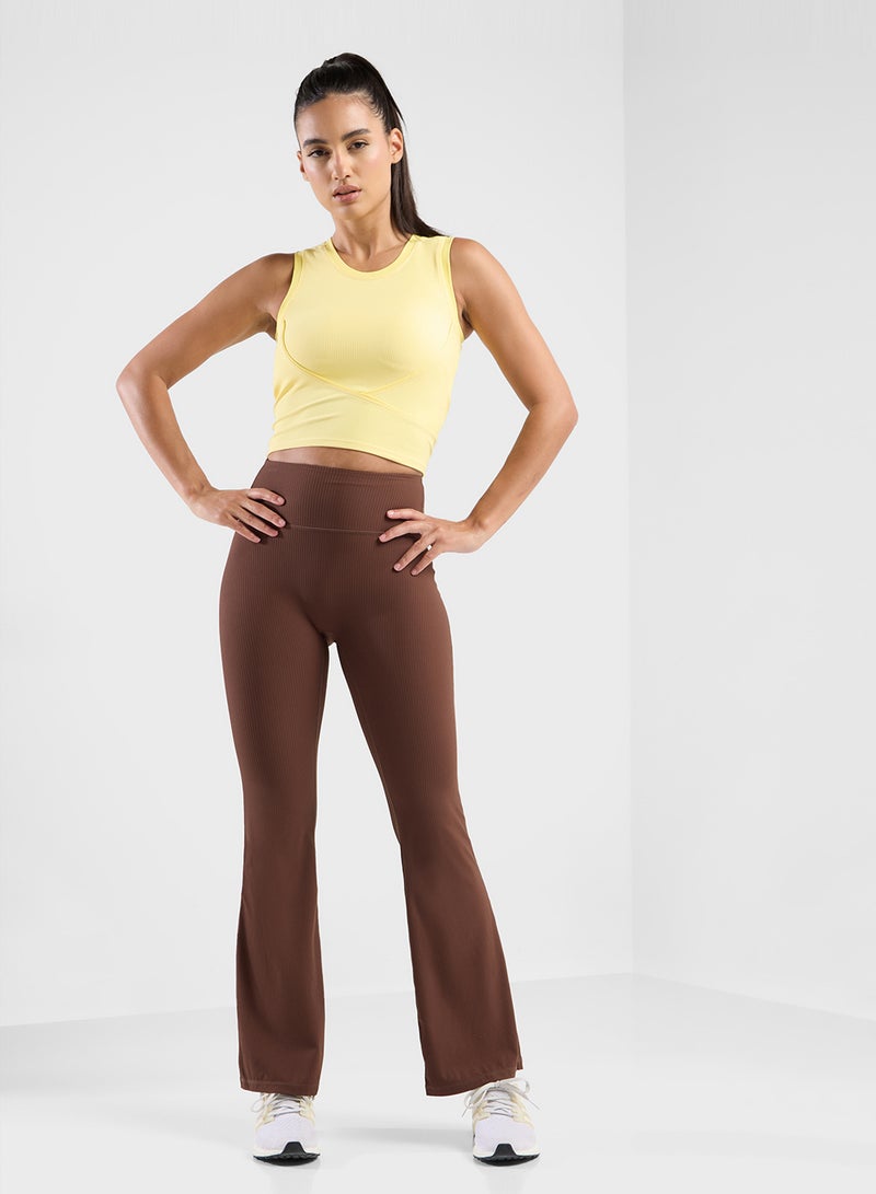 High Waist Ribbed Flared Leggings