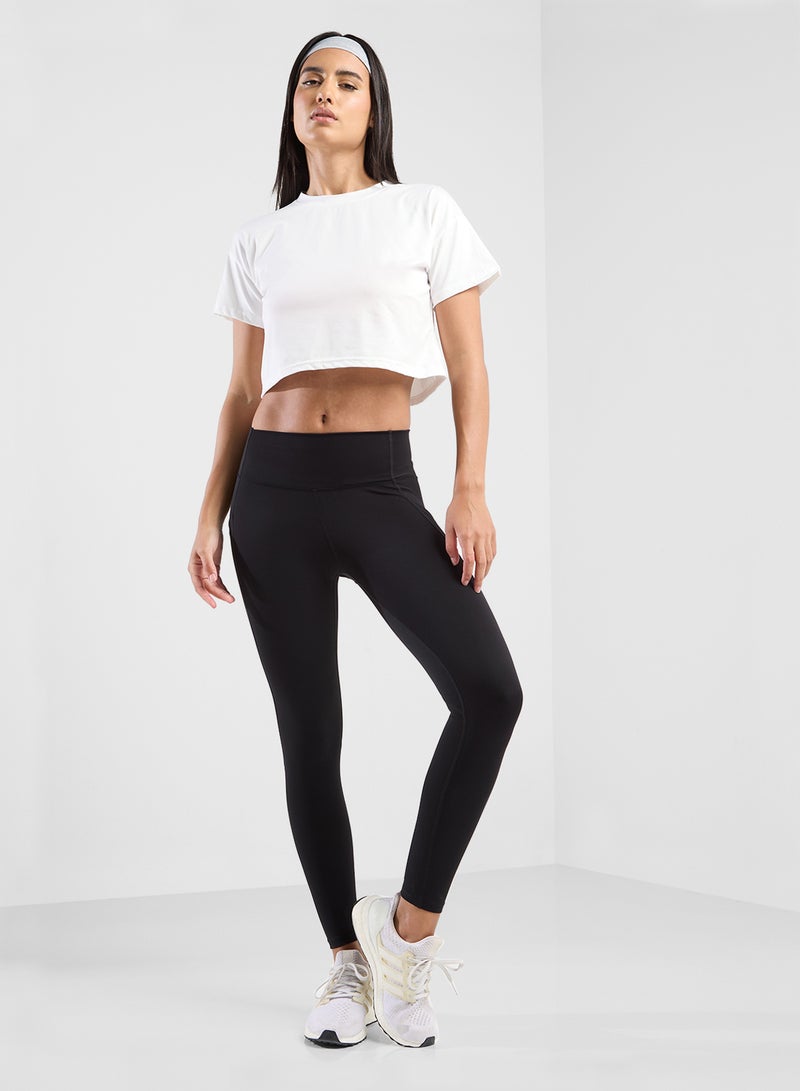 High Waist Seam Detail Leggings with Side Pocket