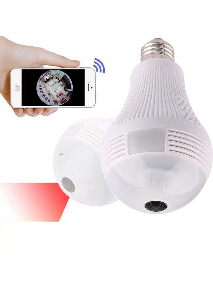 CAMCARE V380 Spy Fisheye 360° Panoramic Wi-Fi 2MP Ultra HD IP CCTV Wireless Bulb Security Camera, Inbuilt Mic & Speaker for Two Wat Audio/Night Vision/Motion Detection