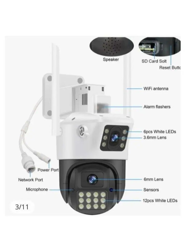 4MP Outdoor PTZ Camera WIFI with Dual Screen Color Night Vision 2K Wireless Security IP Camera Support Human Detection