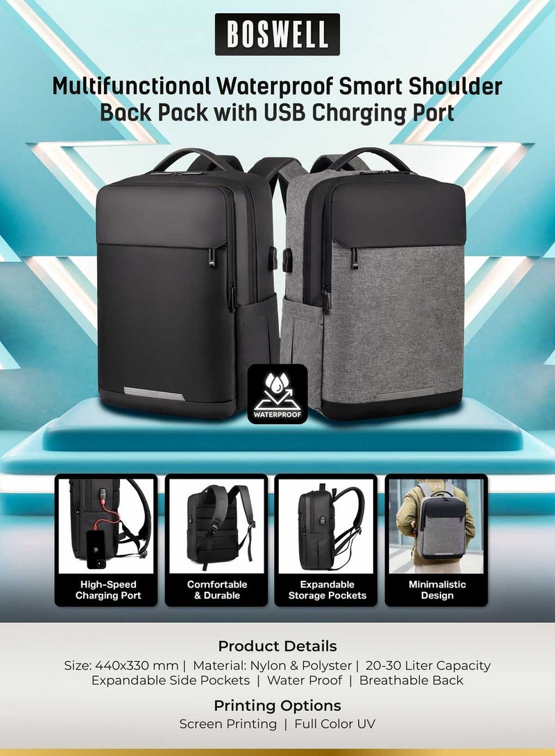 Waterproof Smart Backpack with USB Port & Expandable Pockets