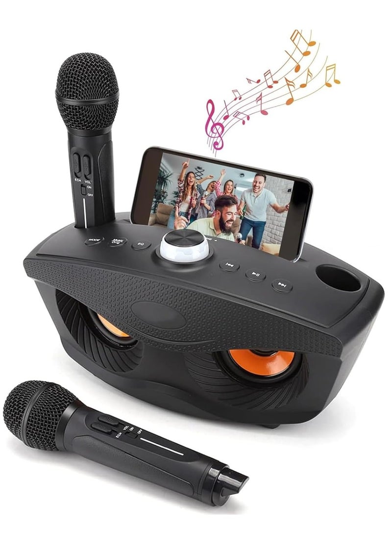 Portable Karaoke Machine with Bluetooth Speaker & 2 Wireless Microphones – Perfect for Home Parties, Adults & Kids – Black