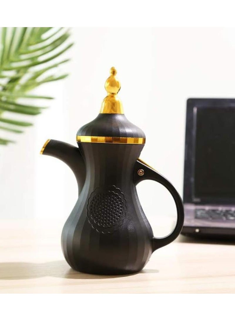 Elegant Arabic Teapot Charcoal Incense Burner & Bakhoor, Black & Gold Bakhoor Oud & Frankincense Resin Burner for Office & Home Decor