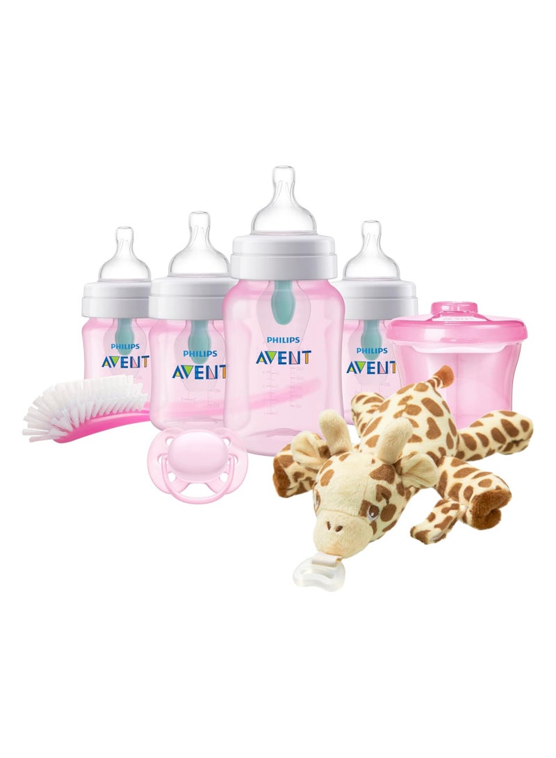 Anti-Colic Baby Bottle with AirFree Newborn Gift Set with Snuggle, Pink