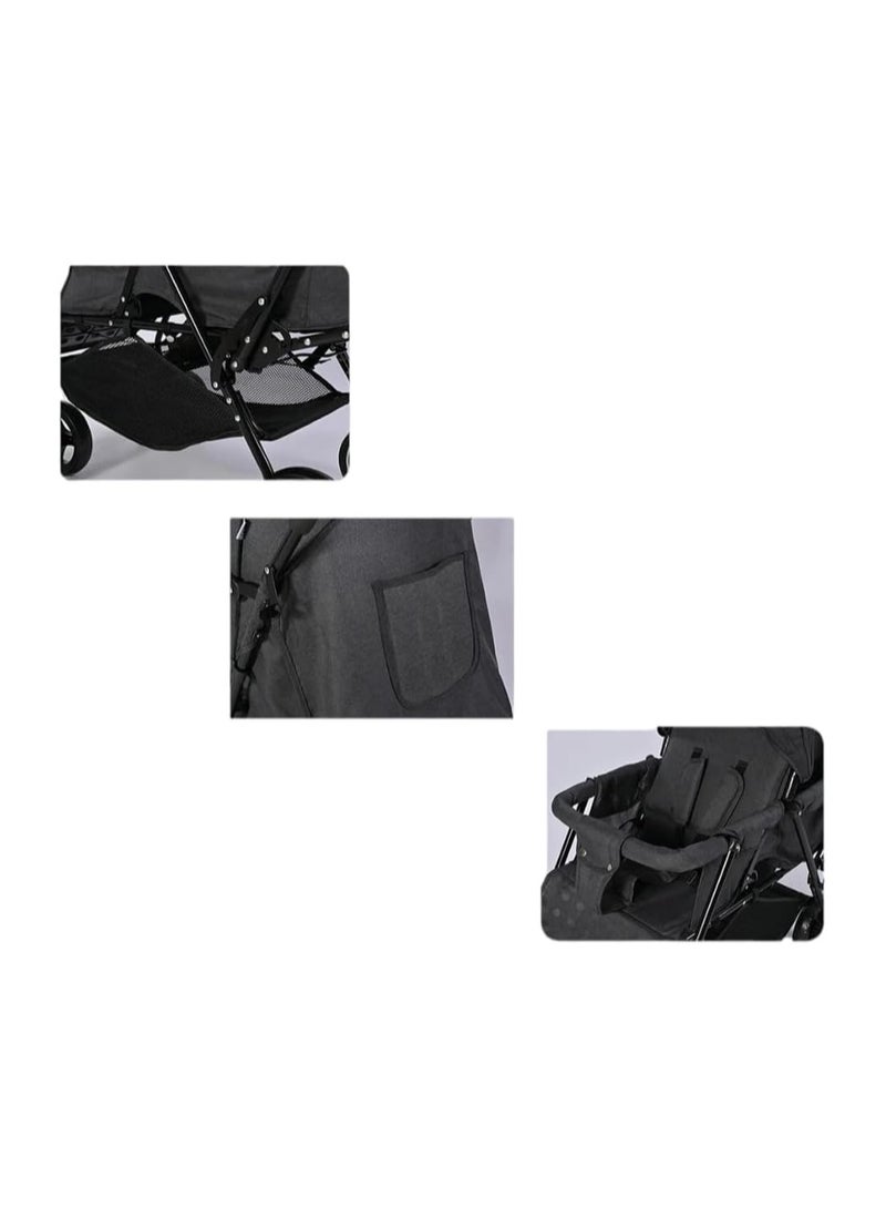 Foldable Double Baby Stroller With 2 Seat Black