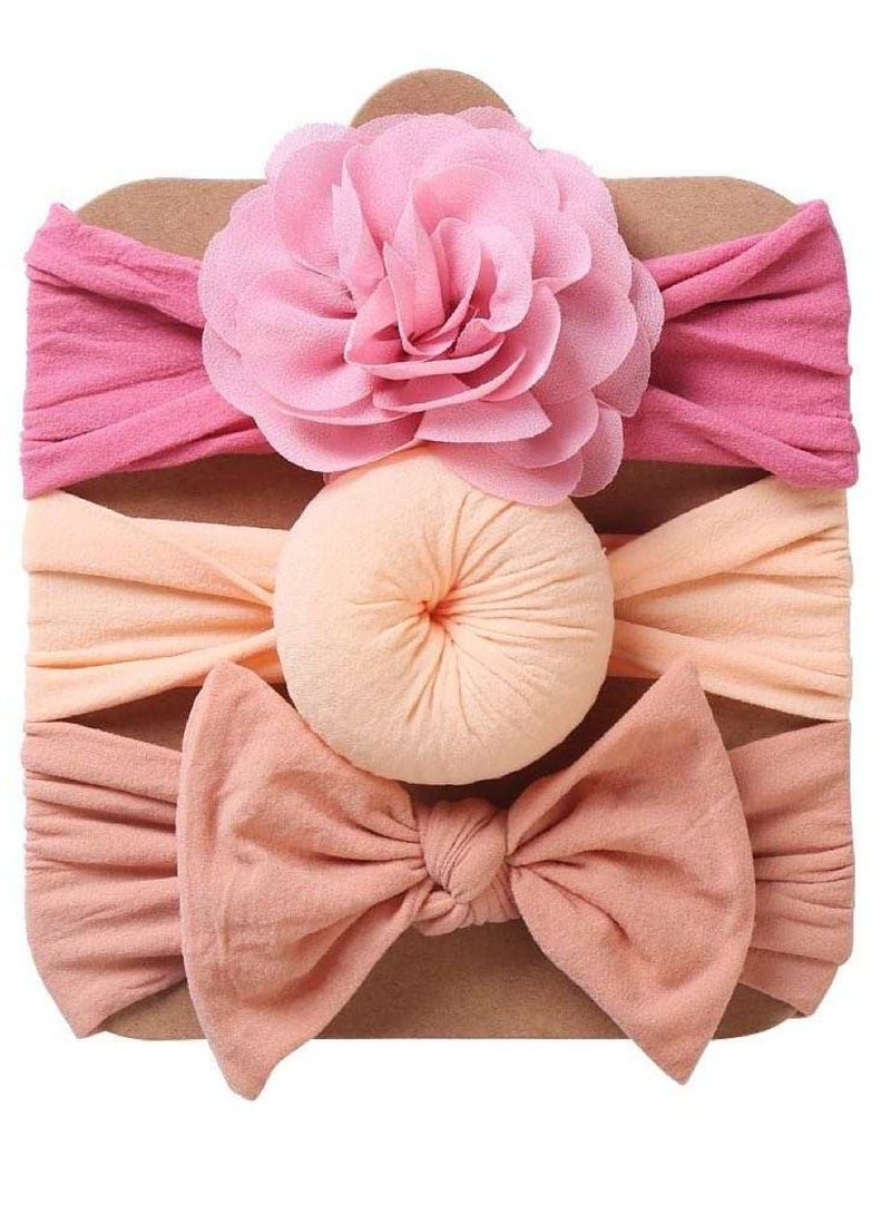 The Girl Cap Elastic Baby Headband Stretchable Nylon Assorted Hairbands Hair Accessories for Baby- Dark Pink Orange Brown - 3PCS