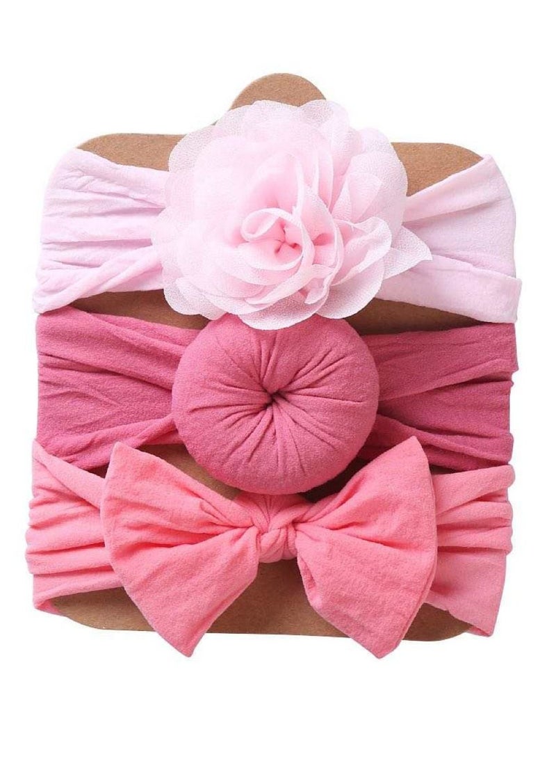 The Girl Cap Elastic Baby Headband Stretchable Nylon Assorted Hairbands Hair Accessories for Baby- Light Pink Dark Pink  Peach - 3PCS