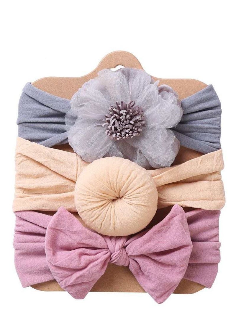 The Girl Cap Elastic Baby Headband Stretchable Nylon Assorted Hairbands Hair Accessories for Baby - Grey Beige Purple