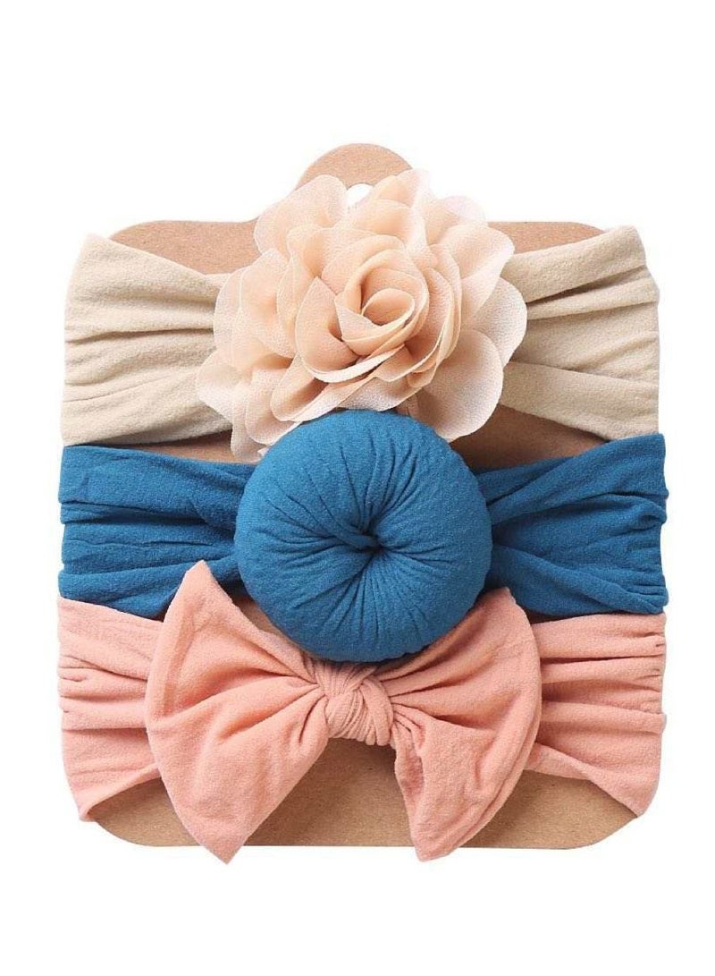 The Girl Cap Elastic Baby Headband Stretchable Nylon Assorted Hairbands for Baby- Off white, Blue, Orange