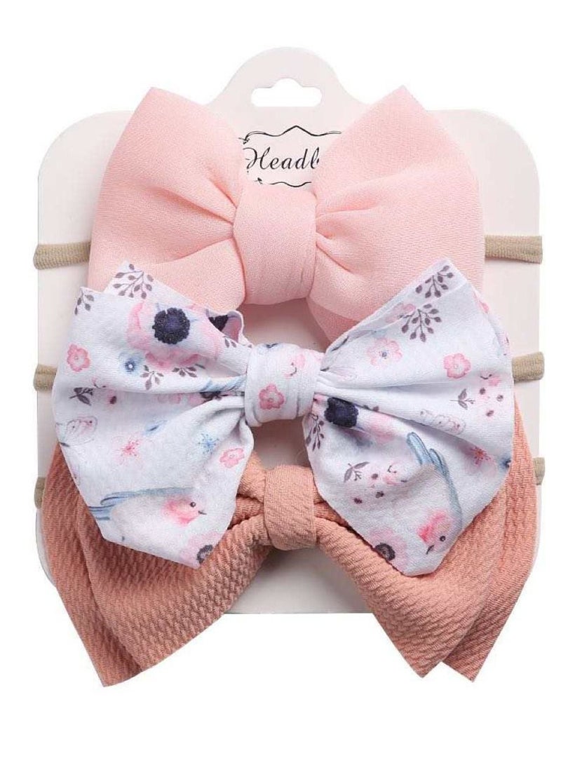 The Girl Cap Elastic Baby Headband Stretchable Nylon Assorted Hairbands for Baby Beige 3Pcs