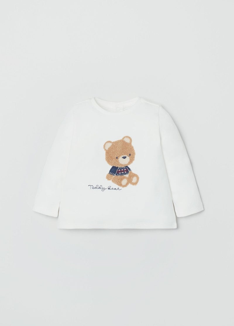 Ovs Newborn Boy Sherpa Teddy Bear Long Sleeve T-Shirt