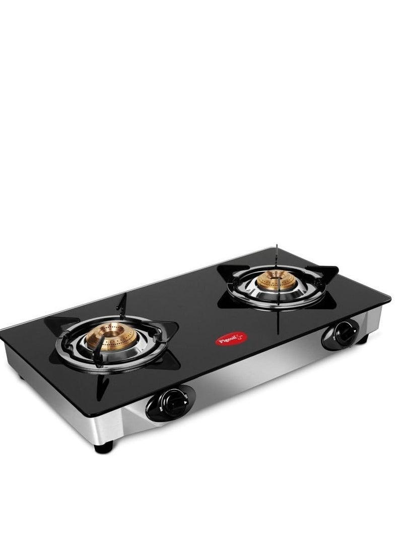 Pigeon by Stovekraft Favourite Glass Top 2 Burner Gas Stove, Manual Ignition (Black)