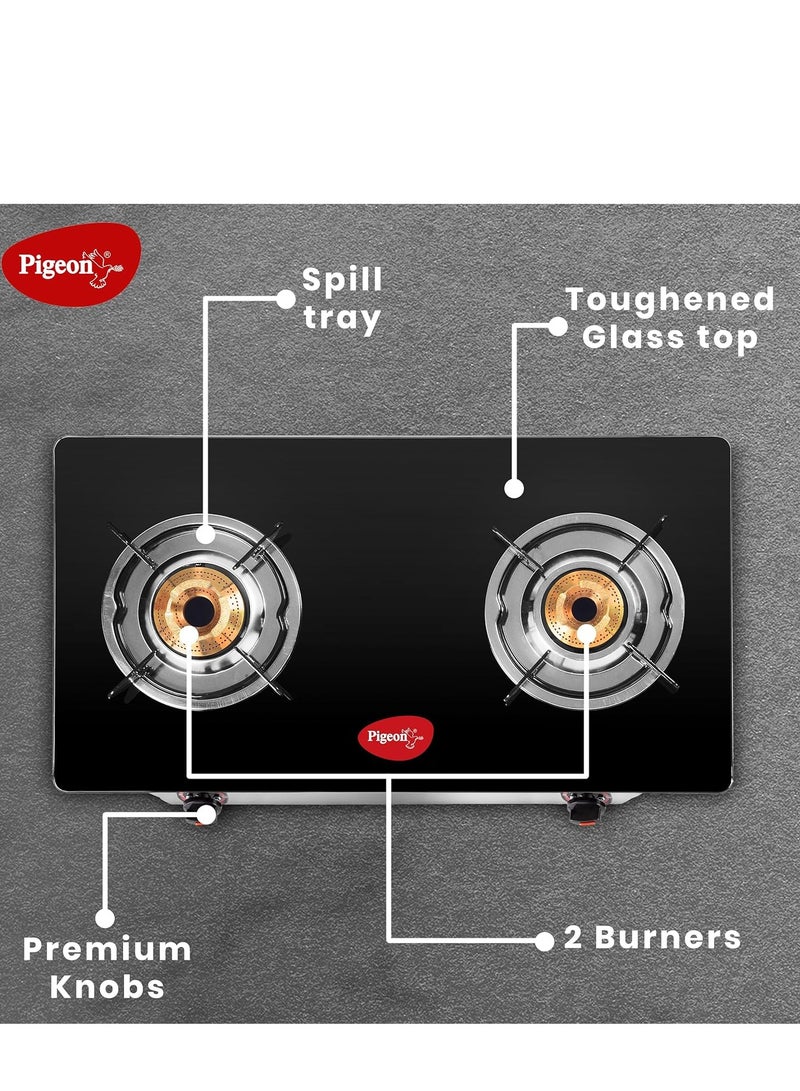 Pigeon by Stovekraft Favourite Glass Top 2 Burner Gas Stove, Manual Ignition (Black)