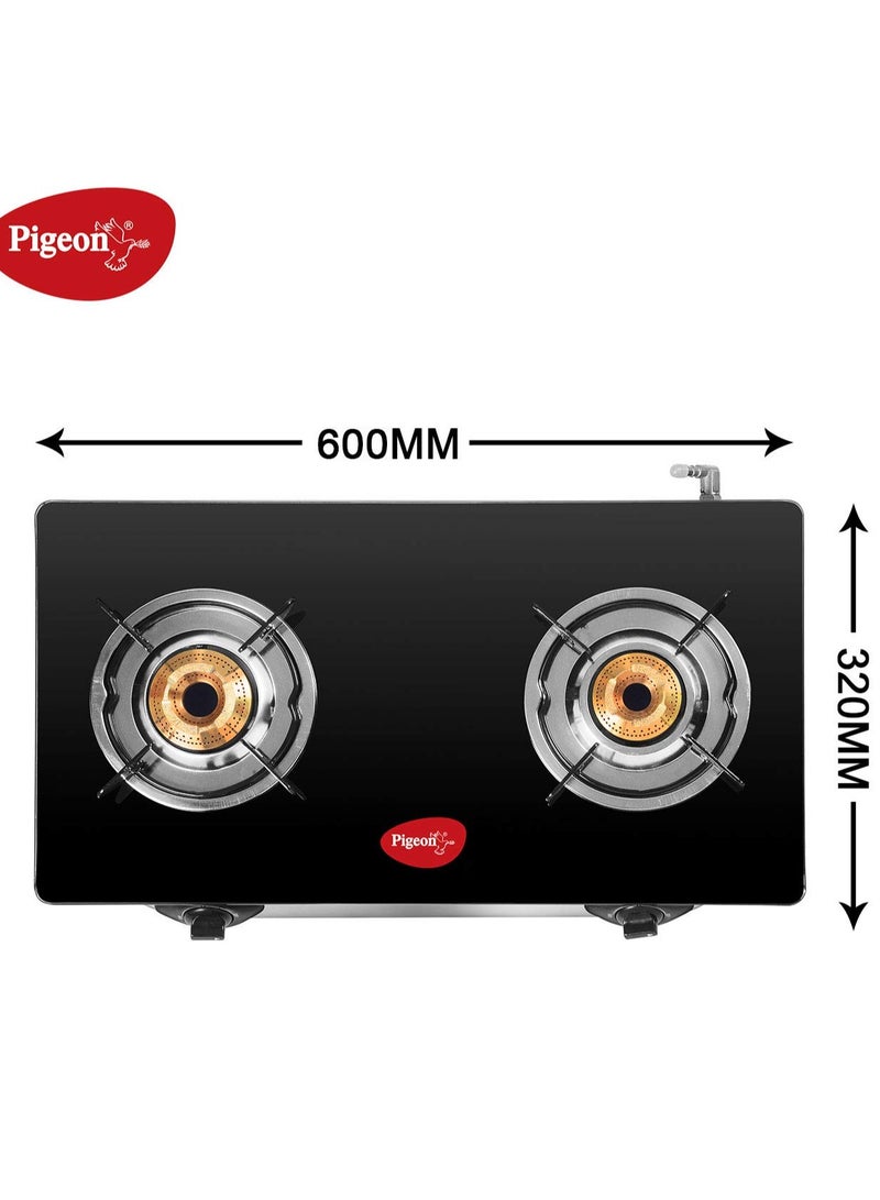 Pigeon by Stovekraft Favourite Glass Top 2 Burner Gas Stove, Manual Ignition (Black)