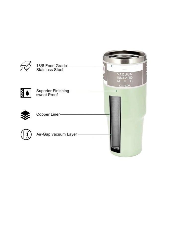 Stainless Steel Large Capacity Macaron Colored Vacuum Insulated Tumbler,30oz Classic Fashionable Car Cup With Straw, Random Green